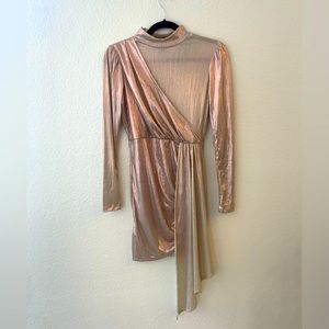 Metallic Rose Gold Stretchy Asymmetrical Dress Size S